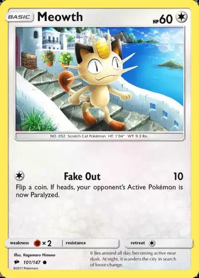 Meowth 101/147 Burning Shadows Pokemon card