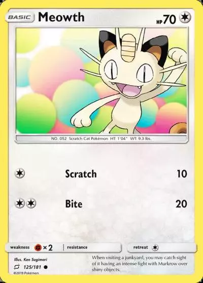 Meowth 125/181 Team Up Pokemon card