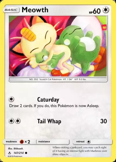 Meowth 147/214 Unbroken Bonds Pokemon card