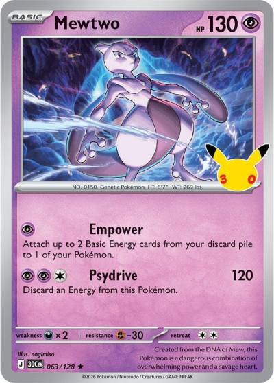 Mewtwo 63/128 30th Celebration Pokemon card