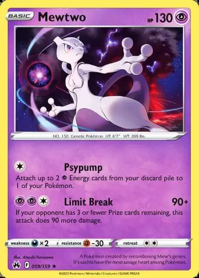 Mewtwo 59/159 Crown Zenith Pokemon card