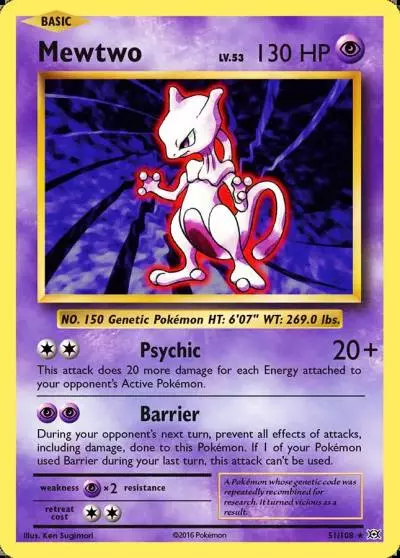 Mewtwo 51/108 Evolutions Pokemon card
