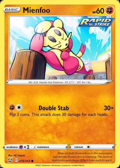 Mienfoo 76/163 Battle Styles Pokemon card