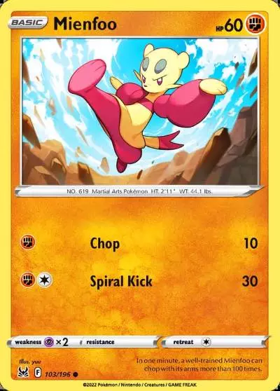 Mienfoo 103/196 Lost Origin Pokemon card