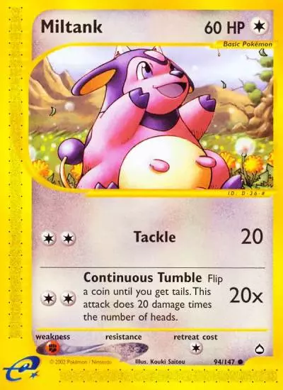 Miltank 94/147 Aquapolis Pokemon card