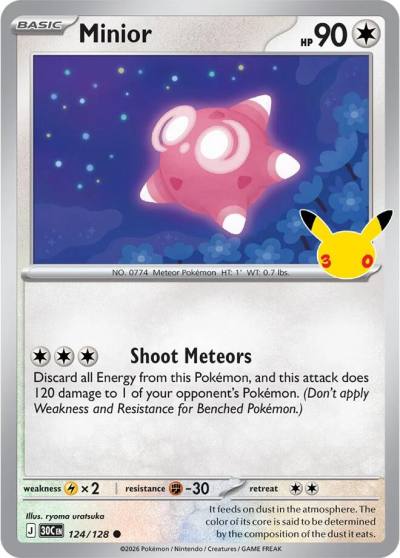 Minior 124/128 30th Celebration Pokemon card