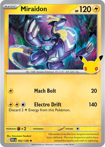 Miraidon 62/128 30th Celebration Pokemon card