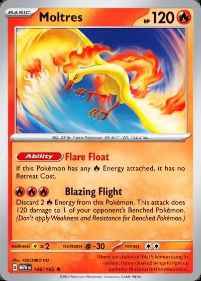 Moltres 146/165 151 Pokemon card