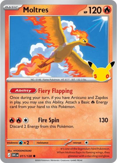 Moltres 11/128 30th Celebration Pokemon card