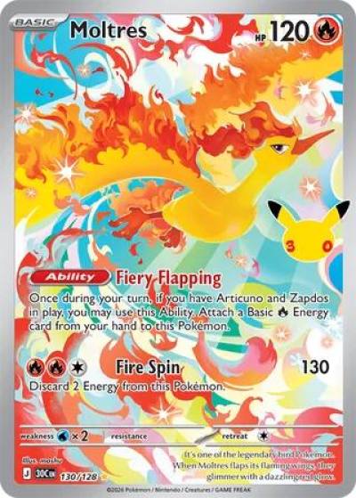 Moltres 130/128 30th Celebration Pokemon card