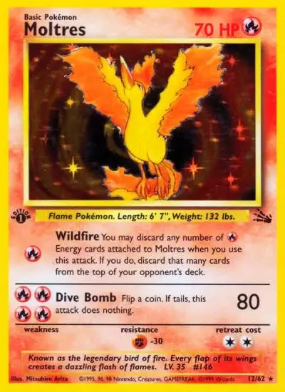 Moltres 12/62 Fossil Pokemon card