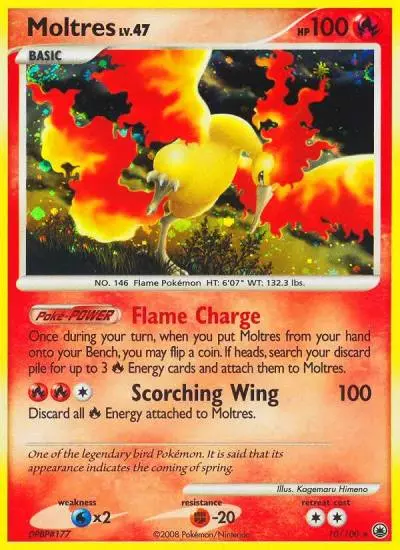 Moltres 10/100 Majestic Dawn Pokemon card