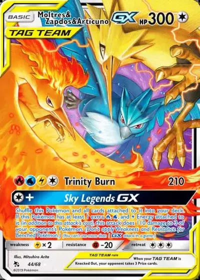 Moltres & Zapdos & Articuno-GX 44/68 Hidden Fates Pokemon card