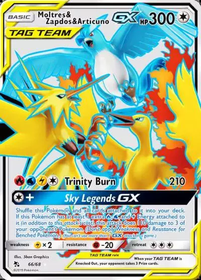 Moltres & Zapdos & Articuno-GX 66/68 Hidden Fates Pokemon card