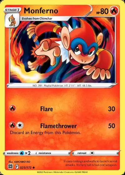 Monferno 25/172 Brilliant Stars Pokemon card