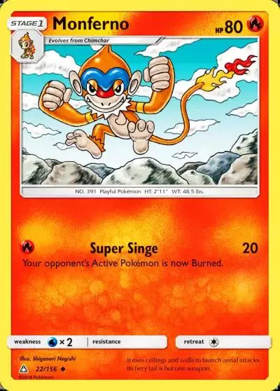 Monferno 22/156 Ultra Prism Pokemon card