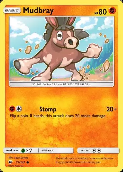 Mudbray 77/147 Burning Shadows Pokemon card