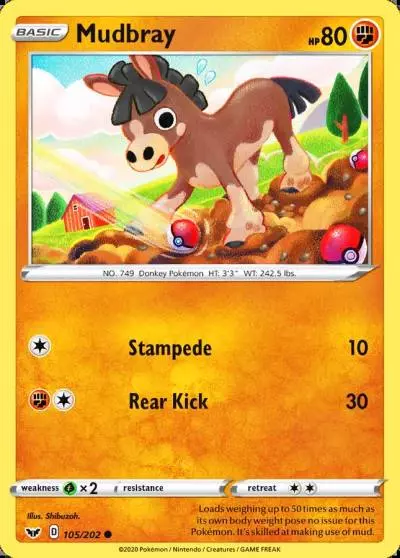 Mudbray 105/202 Sword & Shield Pokemon card