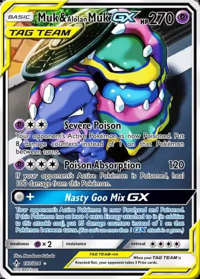 Muk & Alolan Muk-GX 197/214 Unbroken Bonds Pokemon card