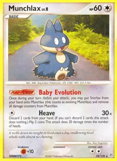 Munchlax 33/130 Diamond & Pearl Pokemon card