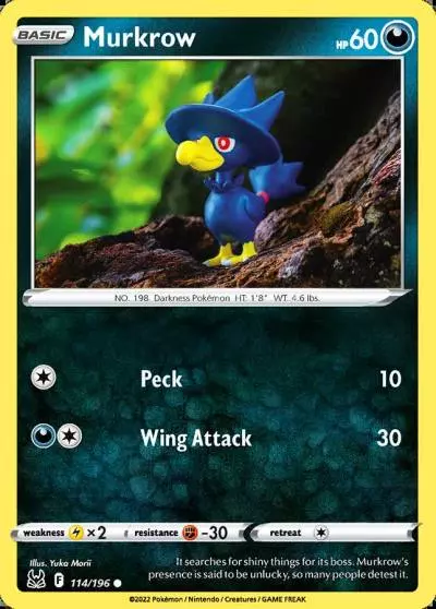 Murkrow 114/196 Lost Origin Pokemon card