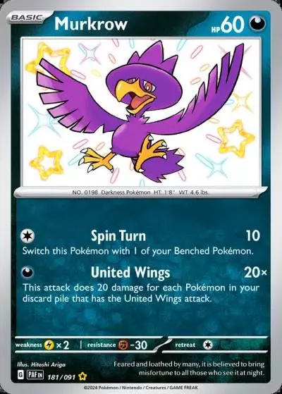Murkrow 181/91 Paldean Fates Pokemon card