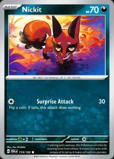 Nickit 119/182 Paradox Rift Pokemon card