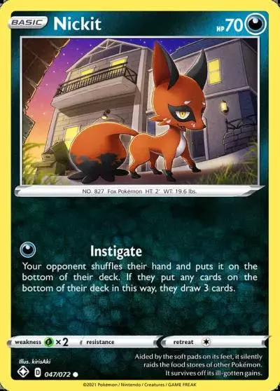 Nickit 47/72 Shining Fates Pokemon card