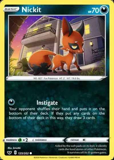 Nickit 125/202 Sword & Shield Pokemon card