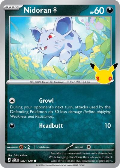 Nidoran F 87/128 30th Celebration Pokemon card