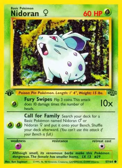 Nidoran ♀ 57/64 Jungle Pokemon card