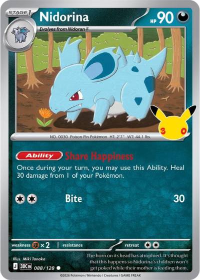 Nidorina 88/128 30th Celebration Pokemon card