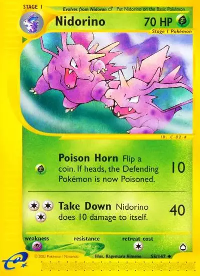 Nidorino 55/147 Aquapolis Pokemon card