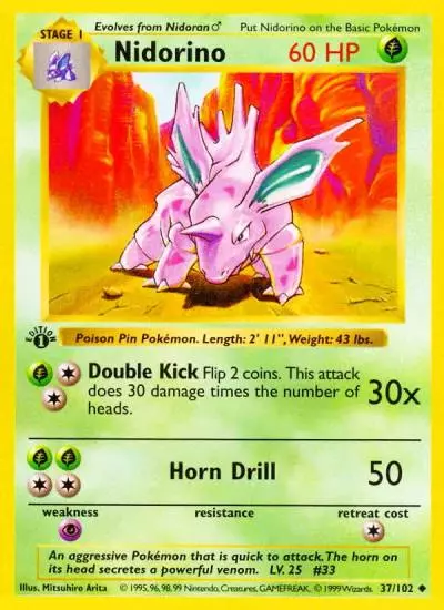 Nidorino 37/102 Base Pokemon card