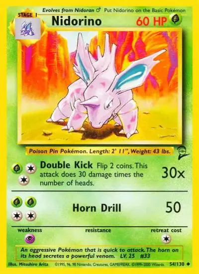 Nidorino 54/130 Base Set 2 Pokemon card