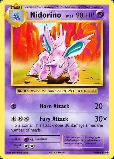 Nidorino 44/108 Evolutions Pokemon card