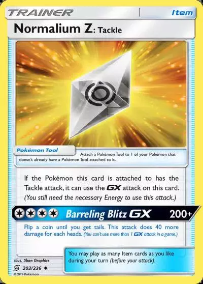 Normalium Z: Tackle 203/236 Unified Minds Pokemon card