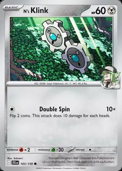 N's Klink 103/159 Journey Together Pokemon card