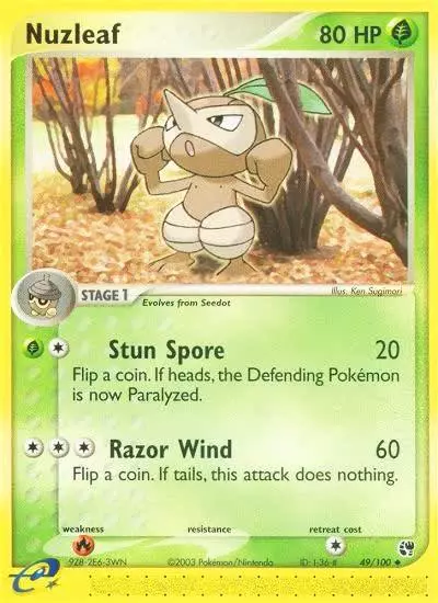 Nuzleaf 49/100 Sandstorm Pokemon card