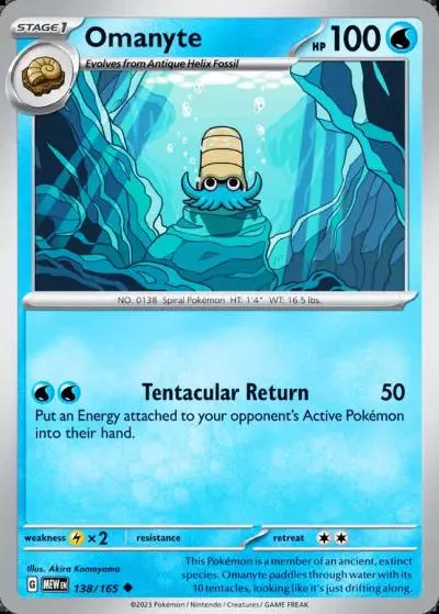 Omanyte 138/165 151 Pokemon card