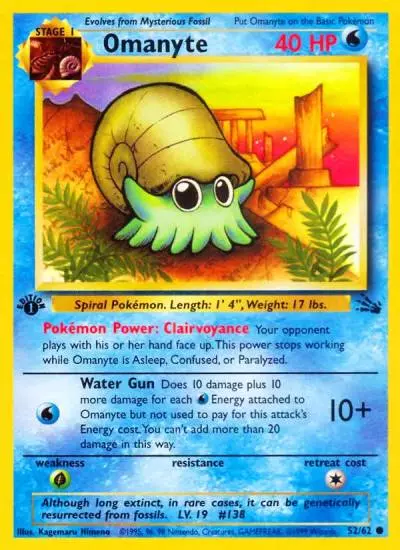Omanyte 52/62 Fossil Pokemon card