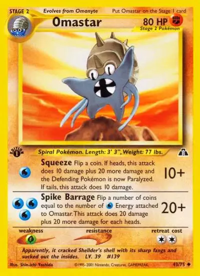 Omastar 43/75 Neo Discovery Pokemon card