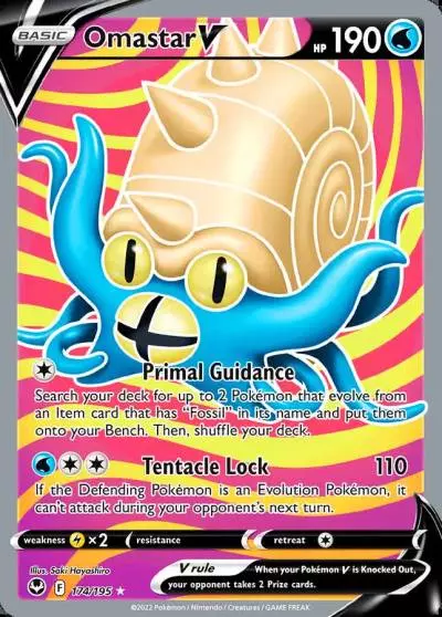 Omastar V 174/195 Silver Tempest Pokemon card