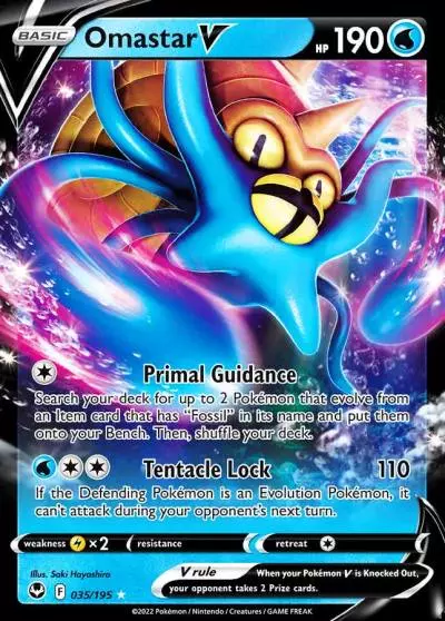 Omastar V 35/195 Silver Tempest Pokemon card
