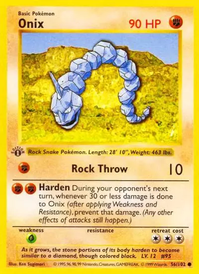 Onix 56/102 Base Pokemon card