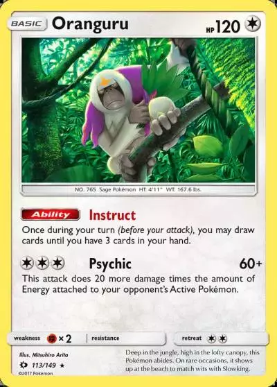 Oranguru 113/149 Sun & Moon Pokemon card