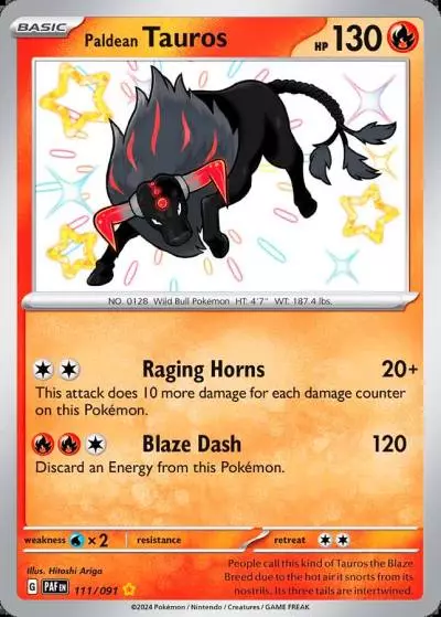 Paldean Tauros 111/91 Paldean Fates Pokemon card