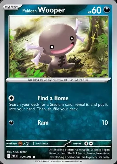 Paldean Wooper 58/91 Paldean Fates Pokemon card