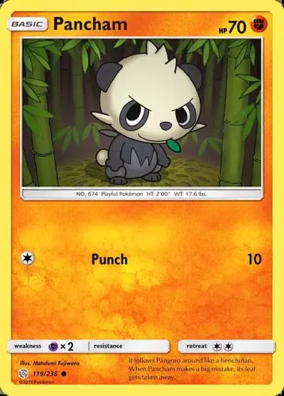 Pancham 119/236 Cosmic Eclipse Pokemon card
