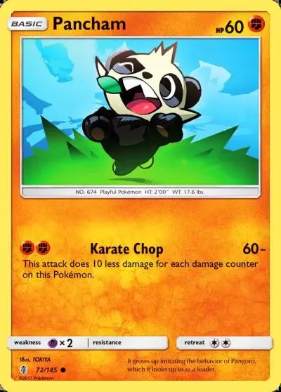 Pancham 72/145 Guardians Rising Pokemon card